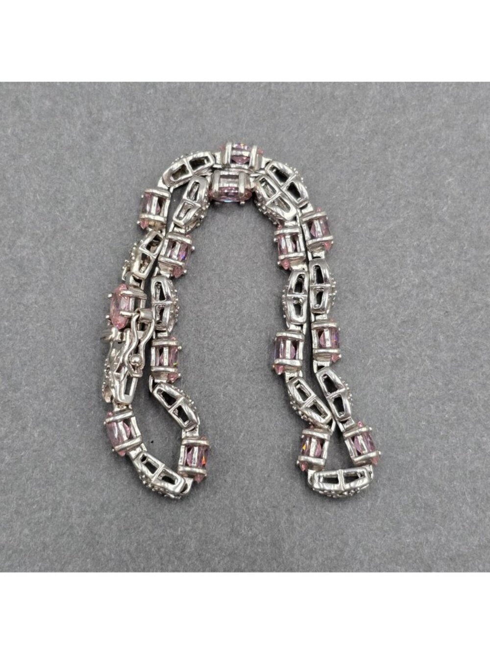 Ross Simons Sterling Silver Pink CZ Tennis Bracelet 8" XOXO Link Statement Piece - Picture 13 of 14